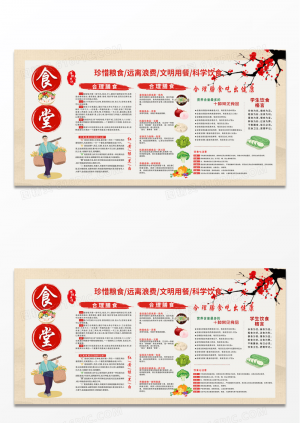 中国风简约复古浅色素雅校园食堂文化展板宣传栏