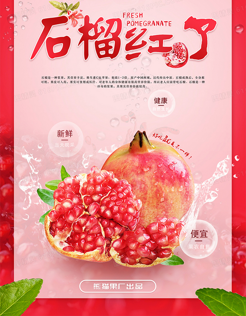 红色简约石榴水果促销海报