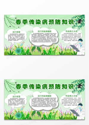 绿色简约时尚幼儿园春季传染病预防措施展板设计